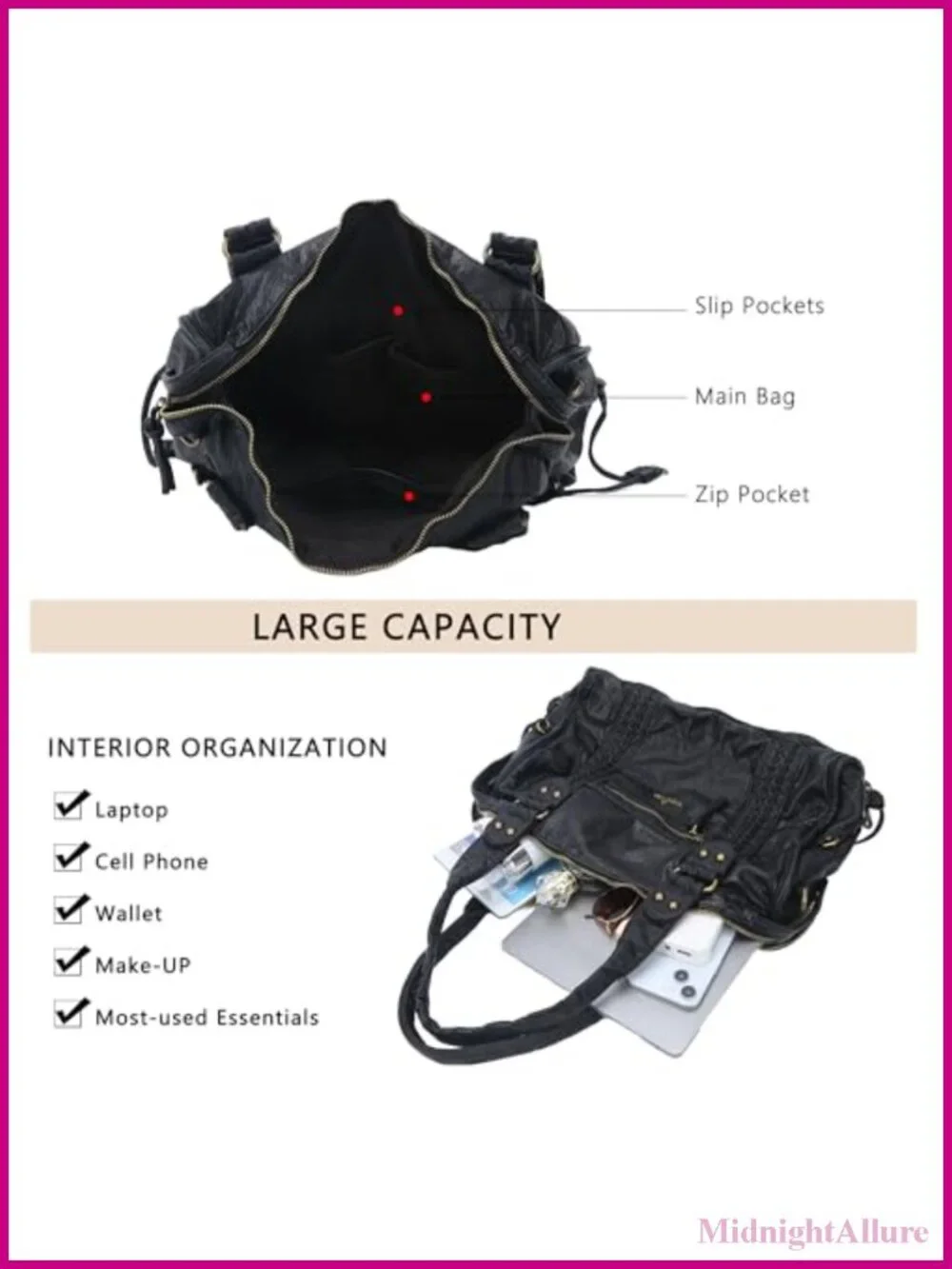 Vegan Leather Hobo Satchel Handbag Large Tote Shoulder Bag